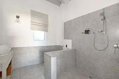 a bathroom with a shower and a sink at The Little Vineyard Cottage in Franschhoek
