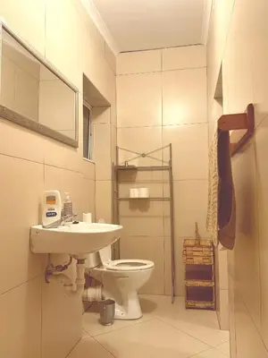 a bathroom with a sink and a toilet at Sunny Snooze Holiday Home in Goodwood