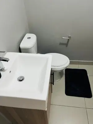 a bathroom with a white sink and a toilet at Minimalist 2 bed 1 full bathroom in Cape Town