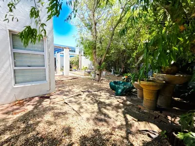 a yard with a door and some plants and trees at 22 on BREEZAND in Cape Town
