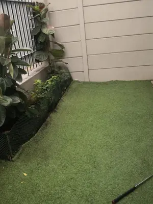 a yard with green grass next to a house at Duplex in Tableview in Cape Town