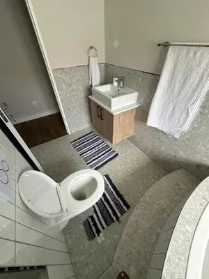 a bathroom with a toilet and a sink at Spacious Family Friendly Richwood in Cape Town