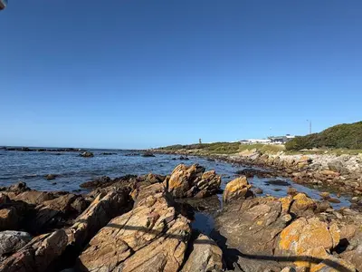 a group of rocks on the shore of a body of water at Peaceful coastal holiday home in Hermanus