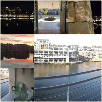 a group of four pictures of buildings and a river at Tyger Waterfront Penthouse Duplex Apartment in Tyger Valley
