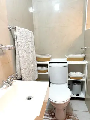 a bathroom with a white toilet and a sink at Olly-Pops Cottage in Tygerberg Hills