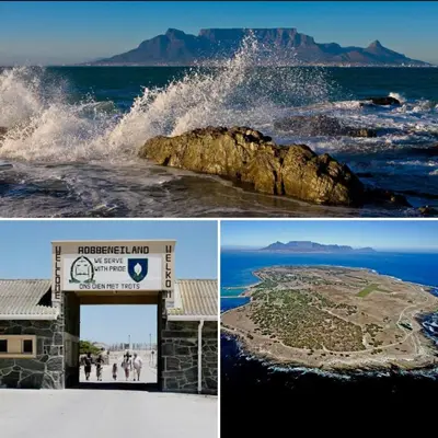 a collage of three pictures of the ocean and a beach at 3at33 CT in Cape Town