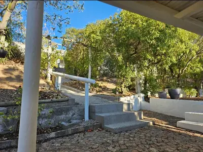 a set of stairs in a yard with trees at Escape Root in Caledon