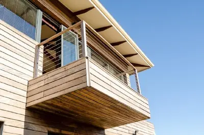 a deck on the side of a building at Domaine Coutelier in Stellenbosch