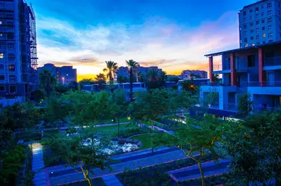 a view of a park in a city at sunset at Mayfair Luxury Apartments in Cape Town