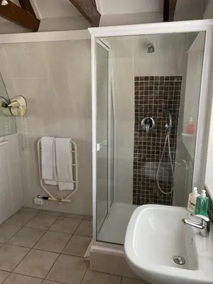 a bathroom with a shower and a sink at Cotswold House in Cape Town