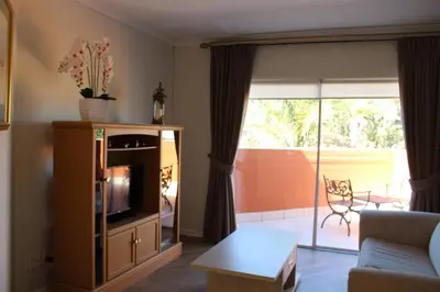a living room with a tv and a couch and a tv stand at Cinnamon House Bed & Breakfast in Cape Town
