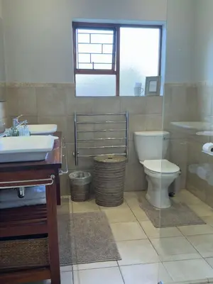 a bathroom with a sink and a toilet and a window at Treehouse at Theebos in Strand
