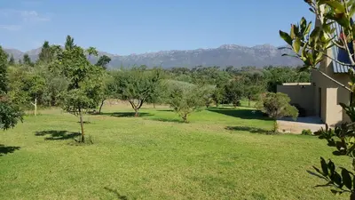a view of a field with trees and a building at Tuckaway in Somerset West