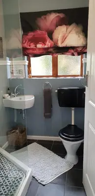 a small bathroom with a toilet and a sink at Cobie Apartment in Stellenbosch