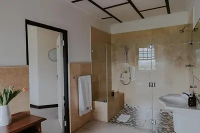 a bathroom with a shower and a sink at Cana Vineyard Guesthouse in Paarl