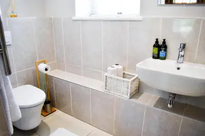 a bathroom with a sink and a toilet at Knorhoek Country Guesthouse in Stellenbosch