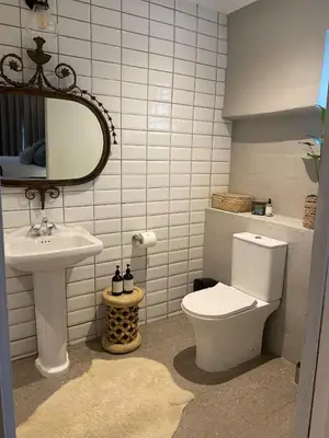 a bathroom with a toilet and a sink at Mount Grace Country House in Greyton