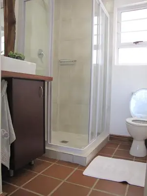 a bathroom with a shower and a toilet at Induku in Stellenbosch