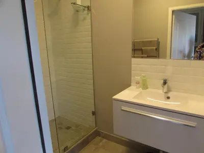 a bathroom with a sink and a shower at Live Like a Local: Studio 29 @ 25 Market street in Stellenbosch