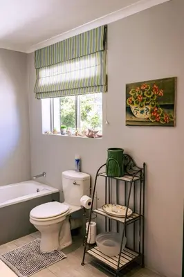 a bathroom with a toilet and a window at Hermanus Family Getaway - Near The Beach in Hermanus