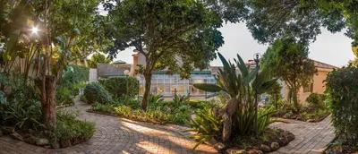 a garden with trees and plants in front of a building at Maroela House Guest Accommodation in Bellville