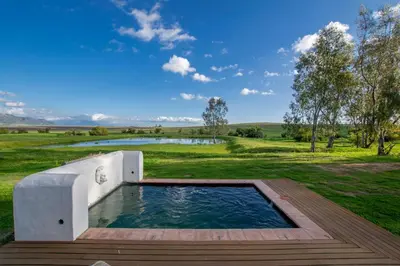a pool of water in the middle of a field at Denneboom Vineyards and Wildlife in Paarl