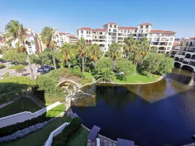 an aerial view of a resort with a large body of water at Century City Boutique Apartments in Cape Town