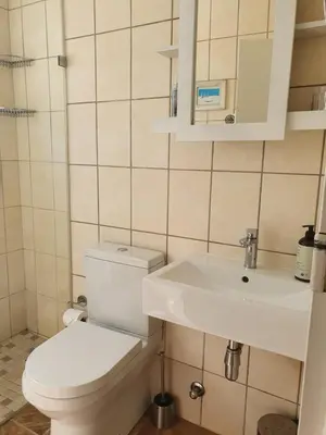 a bathroom with a white toilet and a sink at 57 Whale Rock Estate in Hermanus