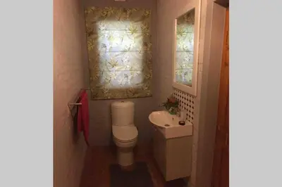 a small bathroom with a toilet and a sink at Protea Studio Franschhoek Central in Franschhoek