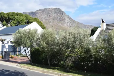 a white church with a mountain in the background at Protea Studio Franschhoek Central in Franschhoek