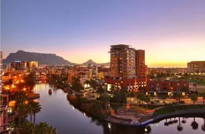 a view of a city with a river and buildings at Axis - Century City Self Catering Apartment in Cape Town