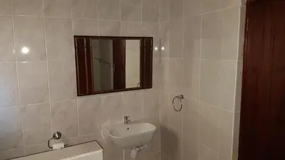 a bathroom with a sink and a mirror at Le Grec Wine Tram Apartment #1 in Franschhoek
