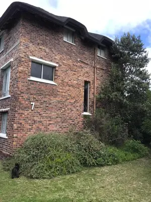 a brick house with a black cat sitting in front of it at Hemel in Hermanus Three bedroom Home in Hermanus