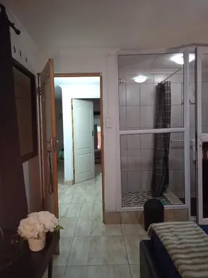 a room with a shower and a door to a bedroom at ILITHA PARK in Cape Town