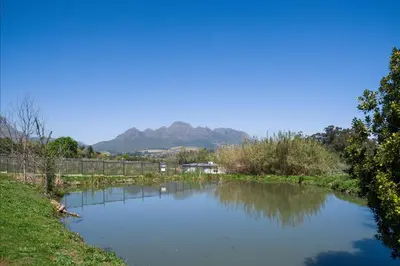 a view of a river with mountains in the background at Sunset Farm Stellenbosch in Stellenbosch