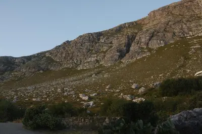 a hillside with a mountain in the background at Aloe Ocean Flatlet in Bettyʼs Bay