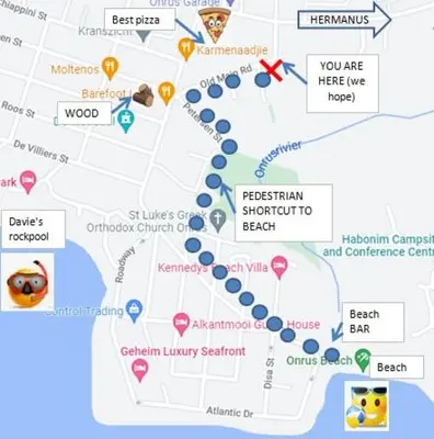 a map of the resort with attractions at In die Hoekie in Hermanus