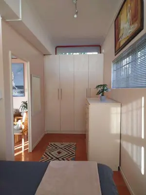 a bedroom with white cabinets and a potted plant at Plattekloof Treasures in Cape Town