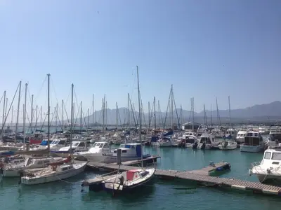 a bunch of boats docked in a harbor at Helderberg Guesthouse in Gordonʼs Bay
