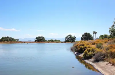 a river in the middle of a field at Penhill Farm East Grange in Nuy