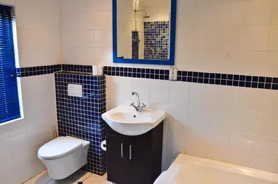 a bathroom with a sink and a toilet and a mirror at Kleinbosch Lodge in Stellenbosch
