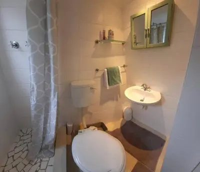 a bathroom with a toilet and a sink at Home On Uitvlugt - Peaceful leafy garden flat with sunny lounge in Cape Town
