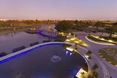 an overhead view of a pool at night at Bridgewater View 502 in Cape Town