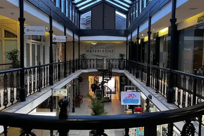 a view of a shopping mall from a balcony at Hermanus Waterfront Apartment No.20 in Hermanus