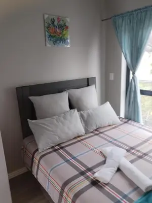 a bed with two white pillows and a window at Cederberg Estate in Cape Town