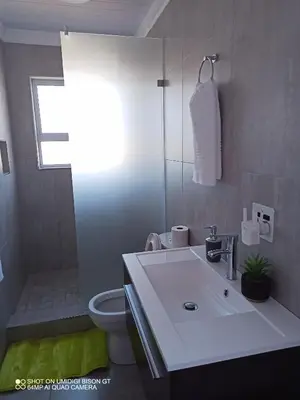 a bathroom with a white sink and a toilet at Stay Palm 1 in Cape Town