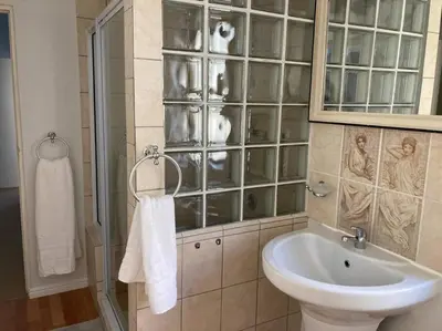 a bathroom with a sink and a toilet and a shower at Johan-nest in Cape Town