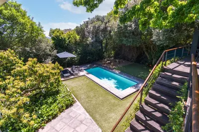 an overhead view of a backyard with a swimming pool at Luxury Stellenbosch Villa in Stellenbosch