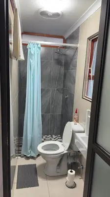 a bathroom with a toilet and a shower at MELJAA STAR Guesthouse in Cape Town