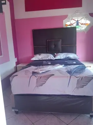 a bedroom with a large bed with a pink wall at ALEXIA LODGE & SPA in Cape Town